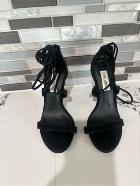 Steve Madden Black Suede Lace-Up Open Toe Heels